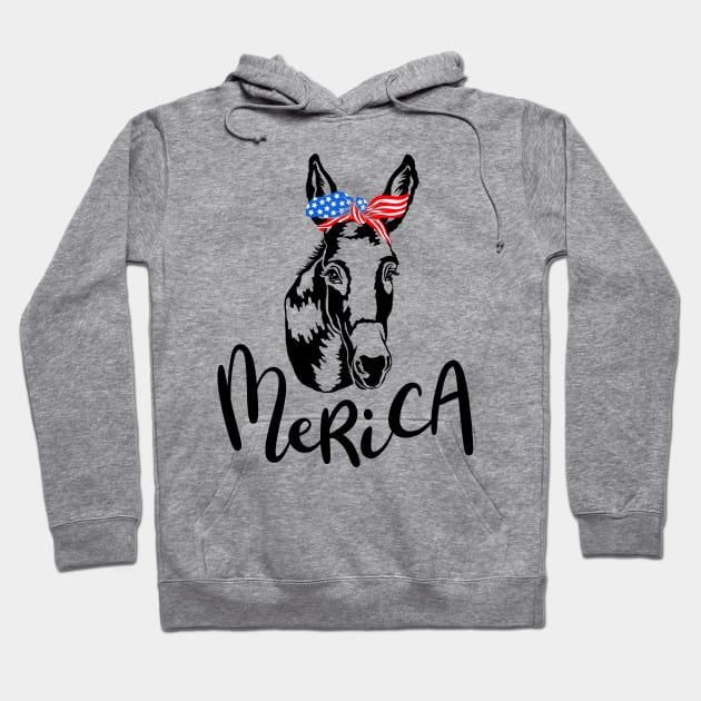 Merica America United States American USA Patriotic Donkey Hoodie by DoubleBrush